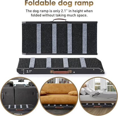 18" Tall Adjustable Pet Ramp - Small Dog Use Only - Wooden Folding Portable Dog & Cat Ramp Perfect for Couch or Bed with Non Slip Carpet Surface - 4 Levels Height Adjustable Up to 90Lbs