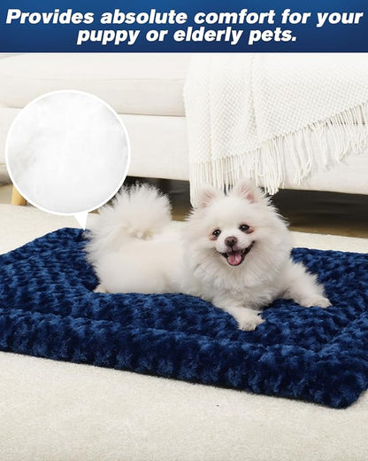 Washable Dog Bed Mat Reversible Dog Crate Pad Soft Fluffy Pet Kennel Beds Dog Sleeping Mattress for Large Jumbo Medium Small Dogs 35 x 22 Inch,