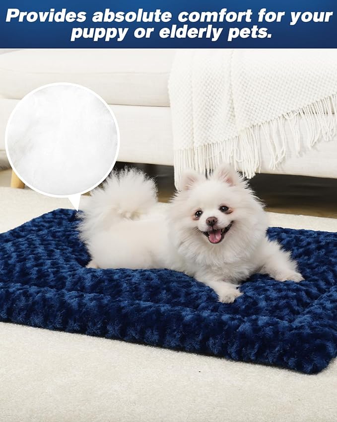 Washable Dog Bed Mat Reversible Dog Crate Pad Soft Fluffy Pet Kennel Beds Dog Sleeping Mattress for Large Jumbo Medium Small Dogs 41 x 27 Inch,
