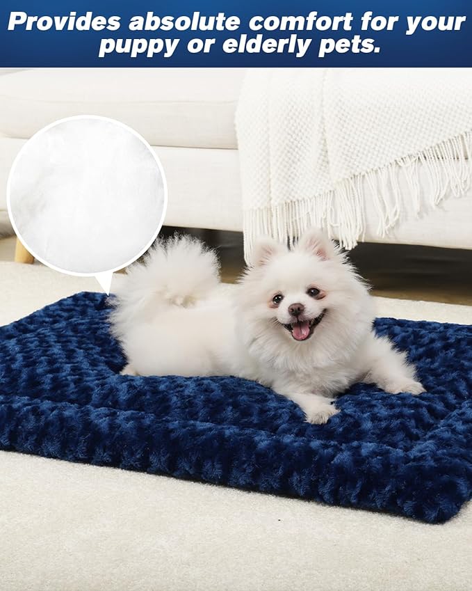 Washable Dog Bed Mat Reversible Dog Crate Pad Soft Fluffy Pet Kennel Beds Dog Sleeping Mattress for Large Jumbo Medium Small Dogs 29 x 18 Inch,