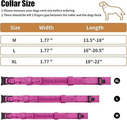 Tactical Dog Collar Heavy Duty Metal Buckle with Handle for Dog Training (Pink