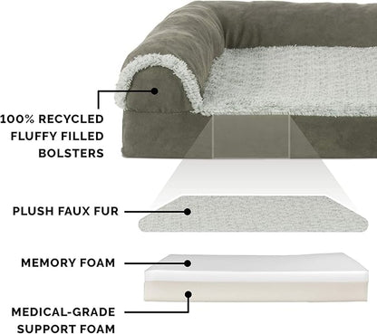 Furhaven Memory Foam Dog Bed for Large/Medium Dogs w/ Removable Bolsters & Washable Cover 55 lbs