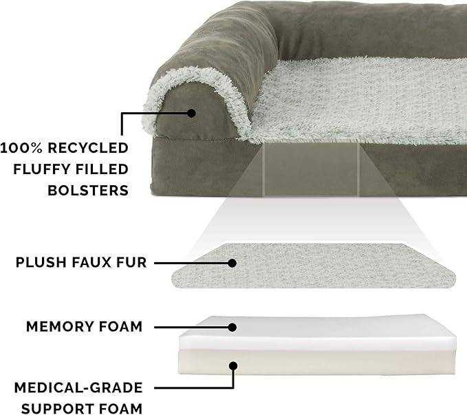 Furhaven Memory Foam Dog Bed for Large Dogs w/ Removable Bolsters & Washable Cover 95 lbs