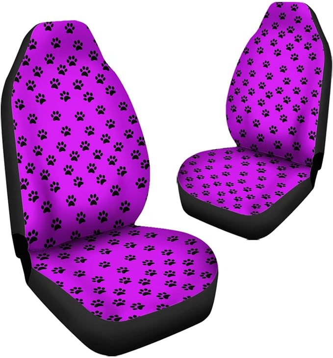 Purple Black Dog Paw Printed Vehicle Bucket Seat Protetors 2 PCS