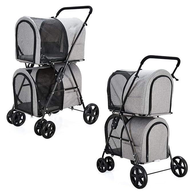 Double Pet Stroller for Dogs and Cats with 2 Detachable Carrier 4 Wheels,