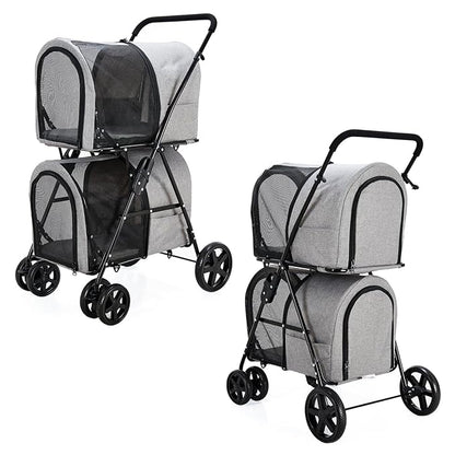 Double Pet Stroller for Dogs and Cats with 2 Detachable Carrier 4 Wheels,
