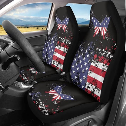 UNICEU Patriotic American Flag Butterfly 2 Packs Car Seat Covers Front Seat Only Protector Full Set 4th Natinal