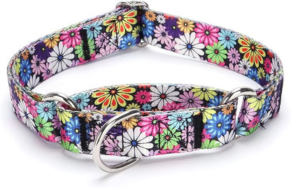 Martingale Dog Collars - Flower Multicolor Cute Patterns, Adjustable Nylon Training Dog Collar Suitable for Boy and Girl Dogs Medium Large Dogs (XL, White4)