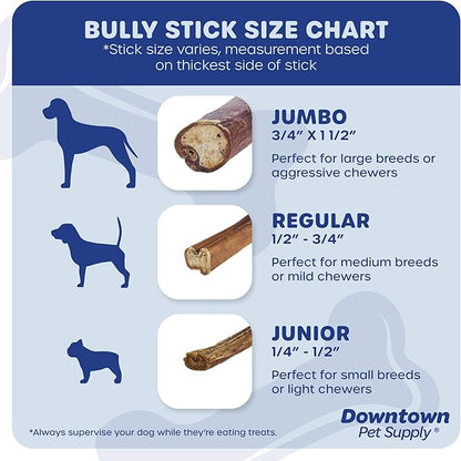 Downtown Pet Supply 12-inch Bully Sticks for Large Dogs, Pack of 8 - Single Ingredient, Rawhide Free Dog Chews for Aggressive Chewers - Nutrient-Rich and Odor Free Bully Sticks for Dogs - Beef