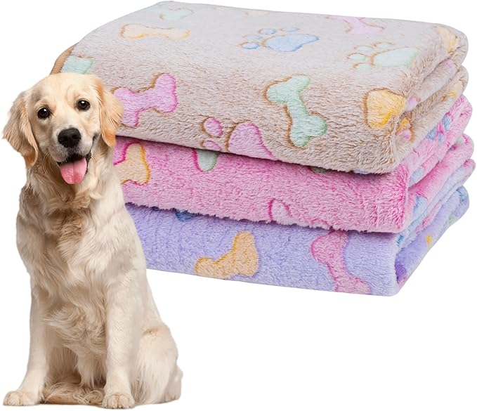 Dono 1 Pack 3 Dog Blankets, Soft Fluffy Fleece Pet Blanket Warm Sleep Mat Paw Print Design Puppy Kitten Throw Blanket Doggy Mat, Blanket for Dogs