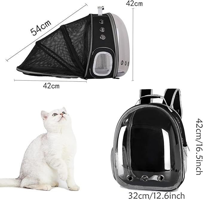 Cat Backpack Carrier Expandable Ventilate Transparent Pet Dog Backpack for Large Cats Hiking, Travel, Outdoor, Airline-Approved Space Capsule Backpack,Black