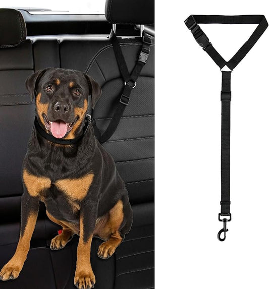 Dog Cat Safety Seat Belt Strap Car Headrest Restraint Adjustable Nylon Fabric Dog Restraints Vehicle Seatbelts Harness (Black)