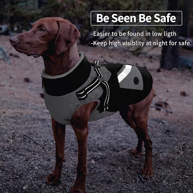 IECOii Dog Jacket Winter Harness Built in-Black