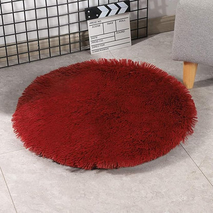 31 Inch Plush Dog Bed Mat Warm Fluffy Round Puppy Crate Pad with Anti-Slip Waterproof Bottom Soft Comfy Pet Kennel Mat for Small and Medium Dogs Sleeping(Claret)