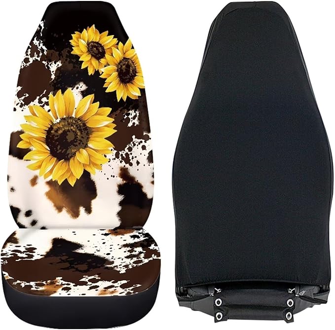 Cow Sunflower Print Car Seat Covers Front Seats Only Air Mesh Cloth Automotive Vehicle Seat Covers Cars Interior for Cars