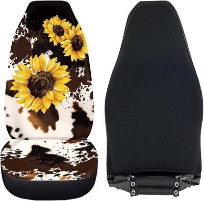 Cow Sunflower Print Car Seat Covers Front Seats Only Air Mesh Cloth Automotive Vehicle Seat Covers Cars Interior for Cars