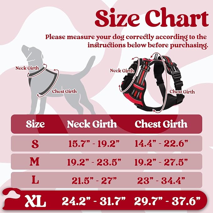 rabbitgoo Dog Harness for Large, No Pull Pet Harness with 3 Buckles, Adjustable Soft Padded Dog Vest with Instant Control Handle, Easy Walking Reflective Pet Vest for Extra Large Dogs, Red, XL