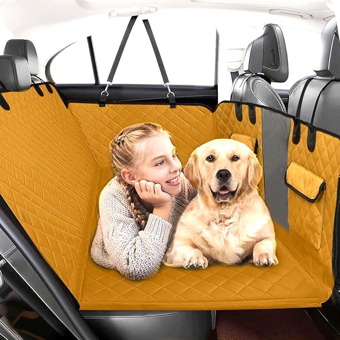 Dog Back Seat Extender Firm Bottom Yellow Golden Hummer EV Hammock Bed Strong Non-Inflatable 100% Waterproof Dog Seat Extender Travel Anti-Scratch 330lb, for