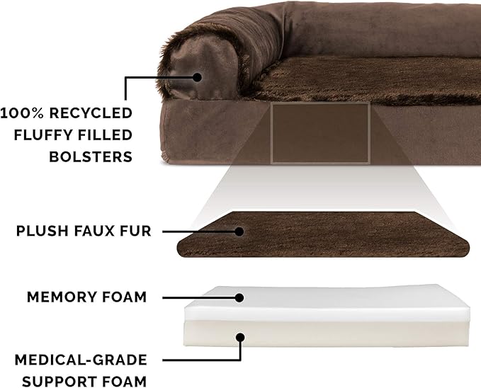 Furhaven Memory Foam Dog Bed for Large Dogs w/ Removable Bolsters & Washable Cover 95 lbs