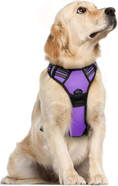 rabbitgoo Dog Harness, No-Pull Pet Harness with 2 Leash Clips, Adjustable Soft Padded Dog Vest, Reflective No-Choke Pet Oxford Vest with Easy Control Handle for Large Dogs, Purple, XL