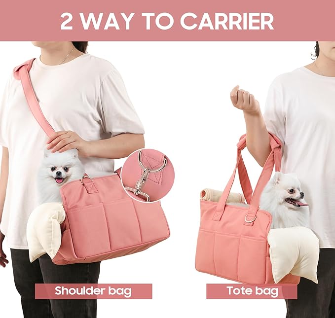 Pet Carrier, Dog Carrier, Soft Soft Sided Folding Cats Carrier for Small Medium Cats Puppies up to 18 Lbs, Washable Breathable Puppy Carrie Carrier for Outdoor Travel(Large Pink)