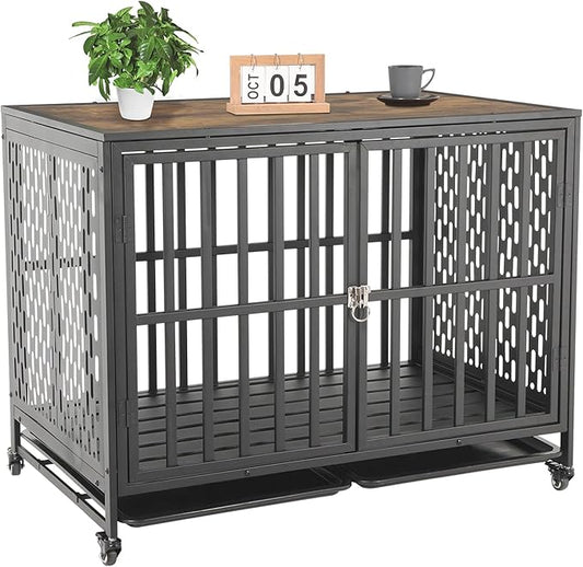 42 Inch Dog Crate Furniture Heavy Duty Dog Crate for Medium and Large Dogs 2 Removable 4 Lockable