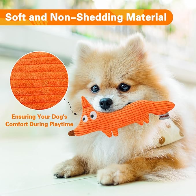 Squeaky Dog Toys, Cute Plush Toy for Dogs Indoor Play, Interactive Dog Toys with Non-Shedding Material for Small and Medium Dogs - Fox