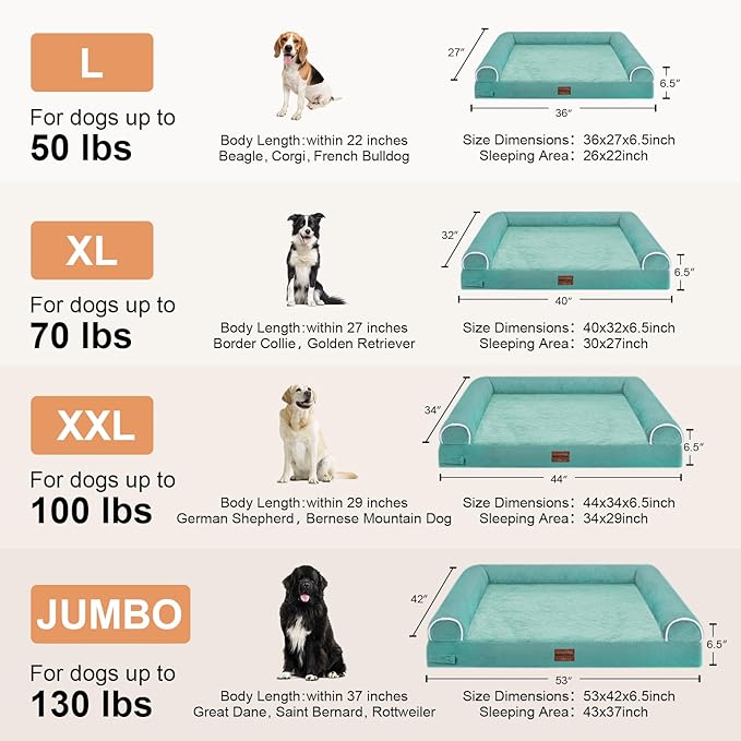 Large Dog Bed Orthopedic Washable: Beds Bolster XL Bed Big XLarge Dogs Egg Crate Foam Couch Sofa Waterproof with Removable Cover