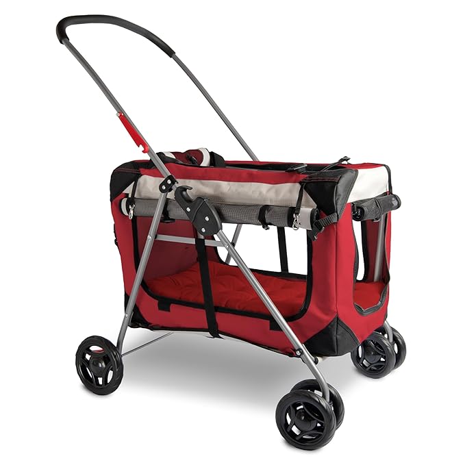 Large Premium Cat Stroller. Fits Up to 2 Cats. Pet Stroller with Top Loading & Side Loading, Soft Sided, Foldable Pet Crate. Includes Super Soft Bed, Vented Windows and Loads of Space