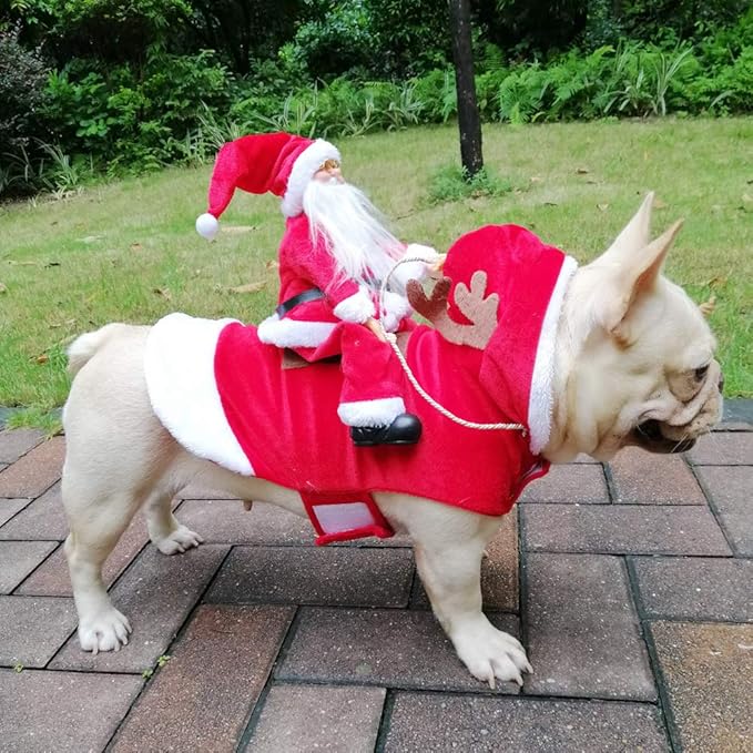 BWOGUE Santa Dog Costume Christmas Pet Clothes Santa Claus Riding Pet Cosplay Costumes Party Dressing up Dogs Cats Outfit for Small Medium Large Dogs Cats