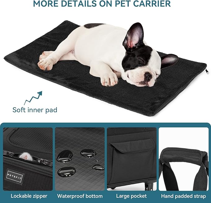 PETSFIT Extra Large Pet Carrier with Wheels Designed for 2 Small Dogs/Multiple Kittens/Medium Dogs with Adjustable Safety Rope & Waterproof Bottom (𝑵𝒐𝒕 𝑨𝒊𝒓𝒍𝒊𝒏𝒆 𝑨𝒑𝒑𝒓𝒐𝒗𝒆𝒅)