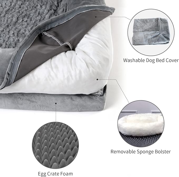 XL Dog Bed, Orthopedic Washable Dog Bed with Removable Cover, Grey Waterproof Extra Large Dog Bed, Dog Beds for Large Sized Dog