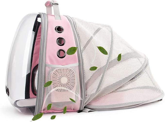 Lollimeow Cat Carrier Backpack, Bubble Expandable Backpack Carrier, Pets and Small Dogs,Airline-Approved, Designed for Travel, Hiking, Walking & Outdoor Use (Back Expandable-Pink)