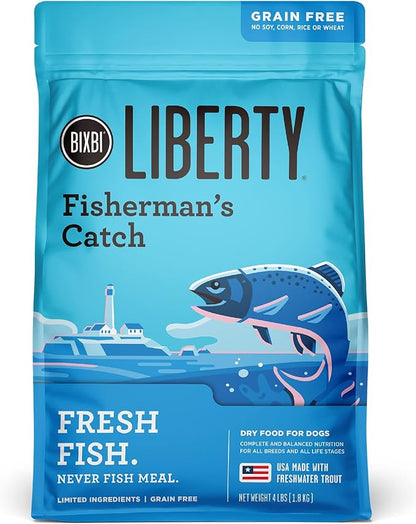 BIXBI Liberty Grain Free Dry Dog Food, Fisherman's Catch, 4 lbs - Fresh Fish, No Fish Meal - Gently Steamed & Cooked - No Soy, Corn, Rice or Wheat for Easy Digestion - USA Made