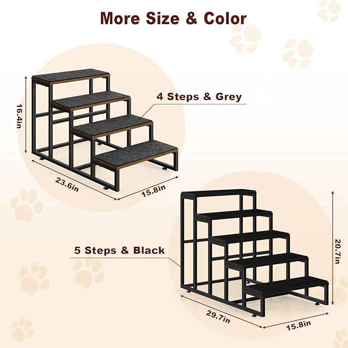 Dog Stairs for High Beds 5 Tier Dog Steps Black Pet Steps Stairs Ramps with Non-Slip Stair Tread for Puppy
