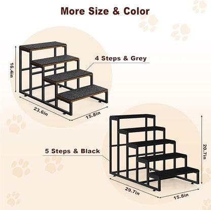 Dog Stairs for High Beds 5 Tier Dog Steps Black Pet Steps Stairs Ramps with Non-Slip Stair Tread for Puppy