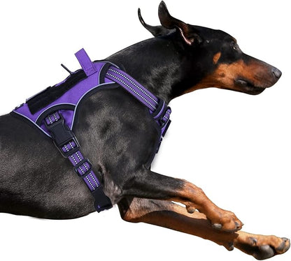 BUMBIN Tactical Dog Harness for Large Dogs No Pull, Famous TIK Tok No Pull Puppy Harness, Fit Smart Reflective Pet Walking Harness for Training, Adjustable Dog Vest Harness with Handle Purple L