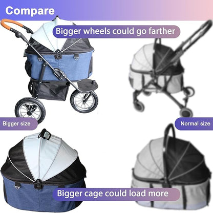 626W Upgradede Dog Stroller for Medium Dog Rope,3in1 Cat 3 Wheels