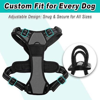 BARKBAY Dog Harness No Pull for Large Dogs - Adjustable, Reflective, Comfortable, No Choke, Heavy-Duty - Perfect for Outdoor Training, Walking, and Hiking - Strong & Durable - XL & Dark Grey