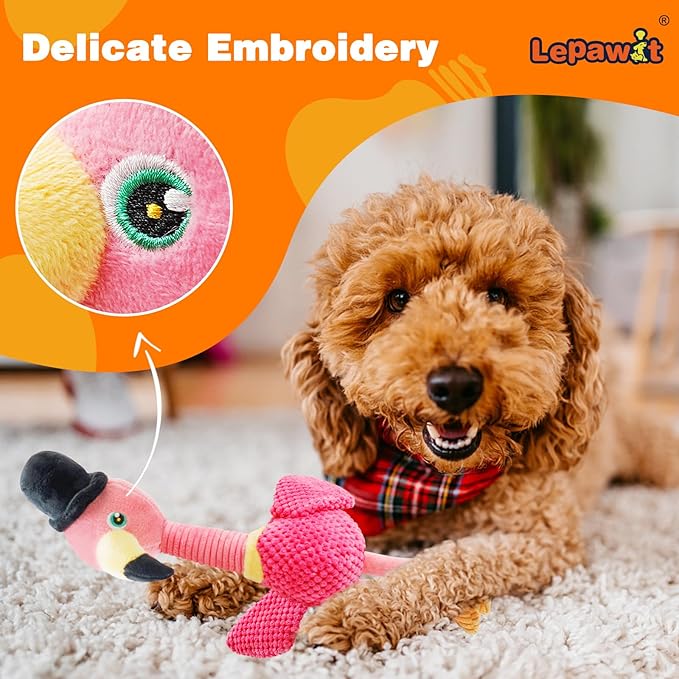 Squeaky Dog Toys, Cute Flamingo Plush Toy for Dogs Indoor Play, Interactive Dog Toys with Non-Shedding Material for Small and Medium Dogs