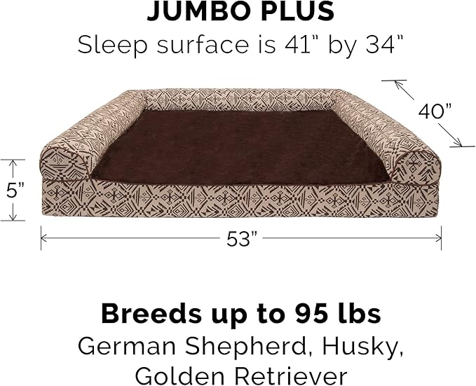 Furhaven Memory Foam Dog Bed for Large Dogs w/ Removable Bolsters & Washable Cover 125 lbs
