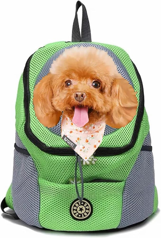 Pet Dog Carrier Backpack,Pet Carrier Front Backpack with Pockets for Hiking Camping, Head Out Breathable Travel Bag for Small Medium Dogs,Cats,Puppies(Medium, Green)