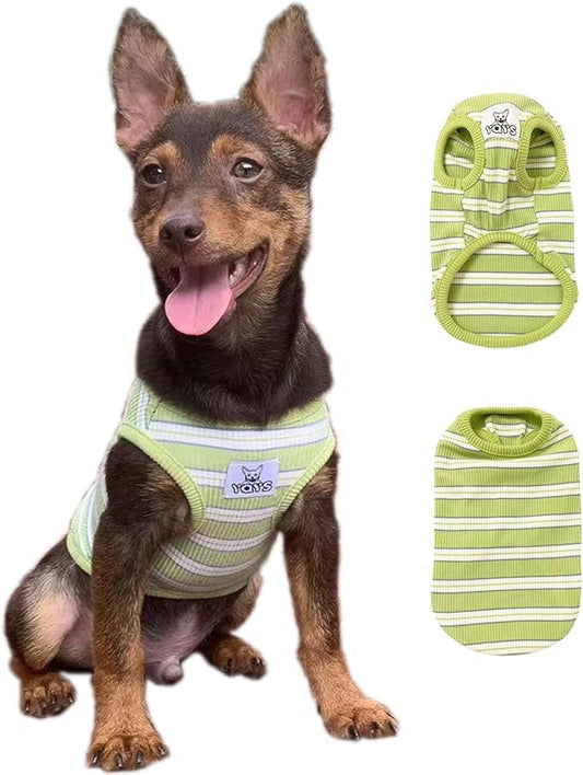 YQYS Dog Shirts Multi-color Striped Cotton Vest for Small Dogs and Cats Puppy Clothes Teacup Dog Clothing Tank Top for Chihuahua Miniature Pinscher Green Large