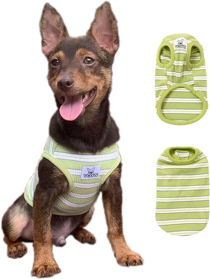 YQYS Dog Shirts Multi-color Striped Cotton Vest for Small Dogs and Cats Puppy Clothes Teacup Dog Clothing Tank Top for Chihuahua Miniature Pinscher Green Small