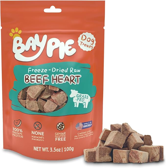 Freeze Dried Beef Hearts for Dogs & Cats, 3.5oz, One Single Ingredient Raw Dog Treats, Made in USA, Freeze Dried Dog Training Treats