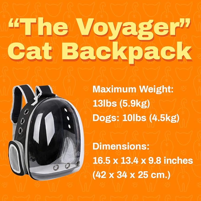 Voyager Carrier Bag - Premium Transparent Bubble Capsule Pet Carrier for Small, Medium Cats - Airline Approved Cat Bubble Backpack with Removable Mat, Side Pocket and Adjustable Stra