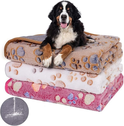 Waterproof Dog Blankets for Small Dogs 1 Pack 3 Washable (Paw-1, L-41 30in)