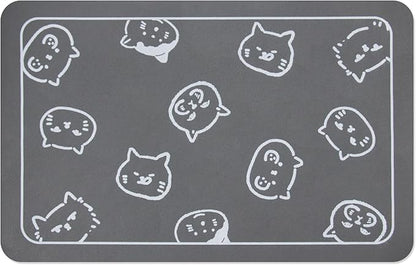 YCT Cat Food Mat for Pet Dog Food Mat, Cat Mat for Food and Water, Cat Feeding Mat Pet Dog Cat Bowl Mat, Non-Slip Super Absorbent, with Multiple cat Heads Logo，18.1 x 11.8 inches, Dark Grey