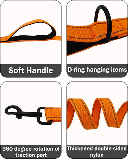 Solmoony 6FT Orange Strong Dog Leash with 2 Padded Handles 6FT)