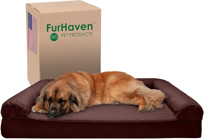 Furhaven Memory Foam Dog Bed for Large Dogs w/ Removable Bolsters & Washable Cover 125 lbs